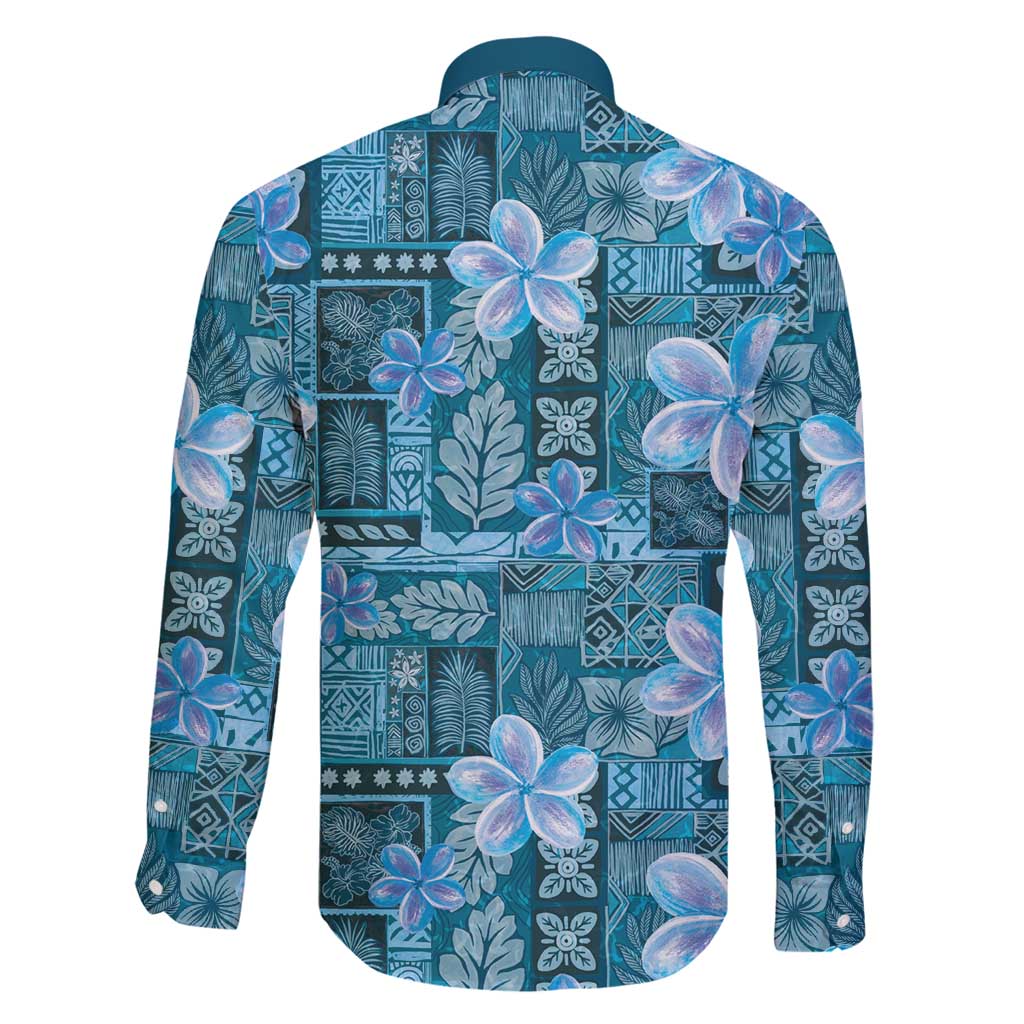 Cyan Hawaii Plumeria With Tropical Flowers Motifs Family Matching Off Shoulder Maxi Dress and Hawaiian Shirt LT14 - Polynesian Pride