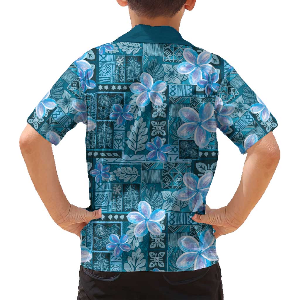 Cyan Hawaii Plumeria With Tropical Flowers Motifs Family Matching Puletasi and Hawaiian Shirt LT14 - Polynesian Pride