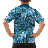 Cyan Hawaii Plumeria With Tropical Flowers Motifs Family Matching Puletasi and Hawaiian Shirt LT14 - Polynesian Pride