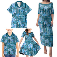 Cyan Hawaii Plumeria With Tropical Flowers Motifs Family Matching Puletasi and Hawaiian Shirt LT14 - Polynesian Pride