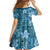 Cyan Hawaii Plumeria With Tropical Flowers Motifs Family Matching Short Sleeve Bodycon Dress and Hawaiian Shirt