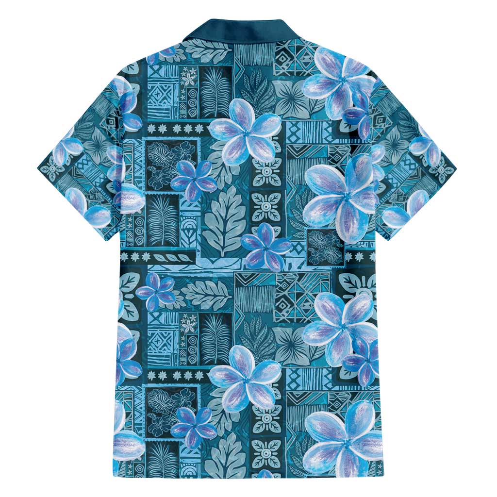 Cyan Hawaii Plumeria With Tropical Flowers Motifs Family Matching Short Sleeve Bodycon Dress and Hawaiian Shirt LT14 - Polynesian Pride