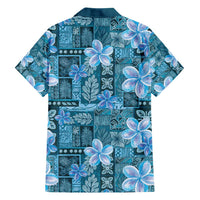 Cyan Hawaii Plumeria With Tropical Flowers Motifs Family Matching Short Sleeve Bodycon Dress and Hawaiian Shirt LT14 - Polynesian Pride