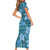 Cyan Hawaii Plumeria With Tropical Flowers Motifs Family Matching Short Sleeve Bodycon Dress and Hawaiian Shirt