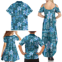 Cyan Hawaii Plumeria With Tropical Flowers Motifs Family Matching Summer Maxi Dress and Hawaiian Shirt LT14 - Polynesian Pride