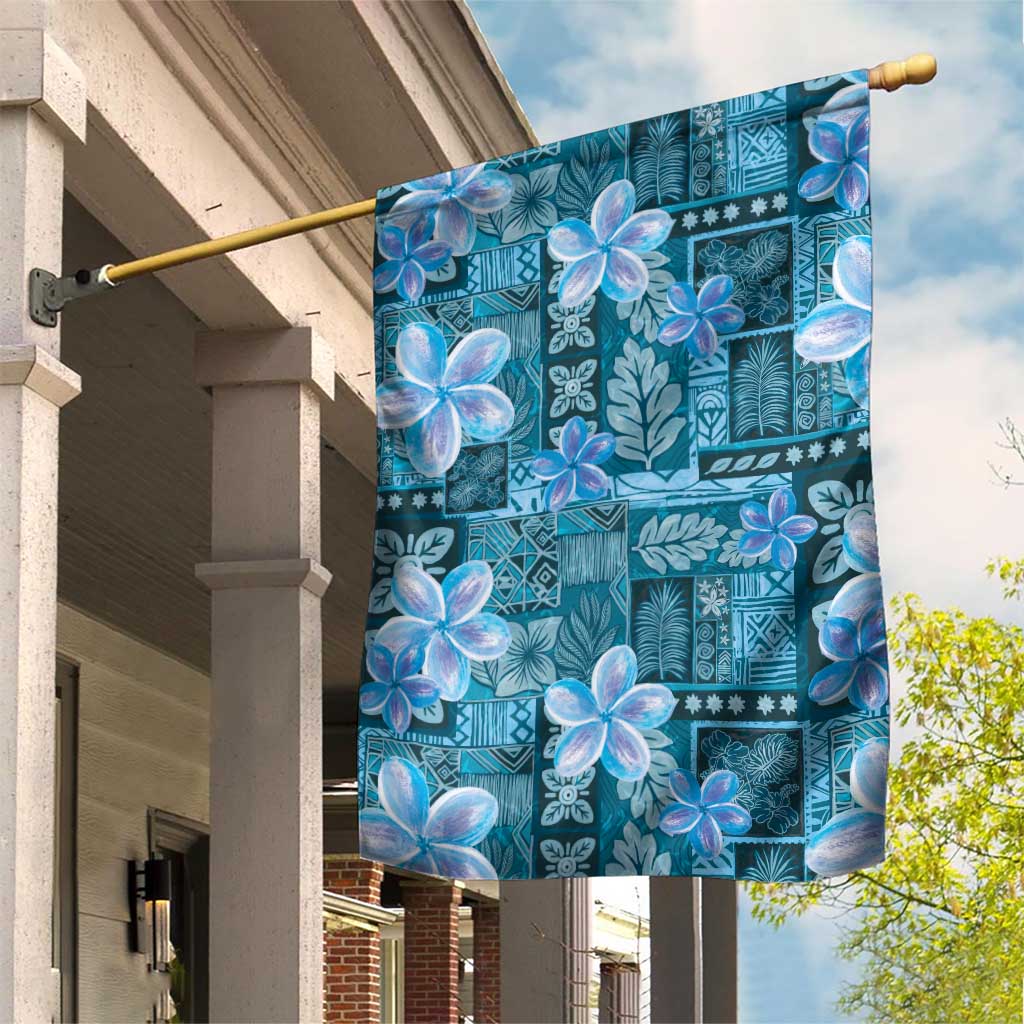 Cyan Hawaii Plumeria With Tropical Flowers Motifs Garden Flag LT14 House Flag Cyan - Polynesian Pride