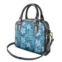 Cyan Hawaii Plumeria With Tropical Flowers Motifs Shoulder Handbag