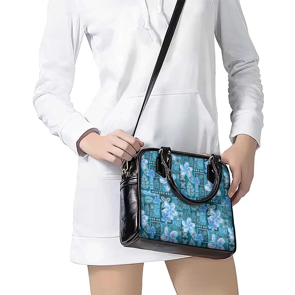 Cyan Hawaii Plumeria With Tropical Flowers Motifs Shoulder Handbag