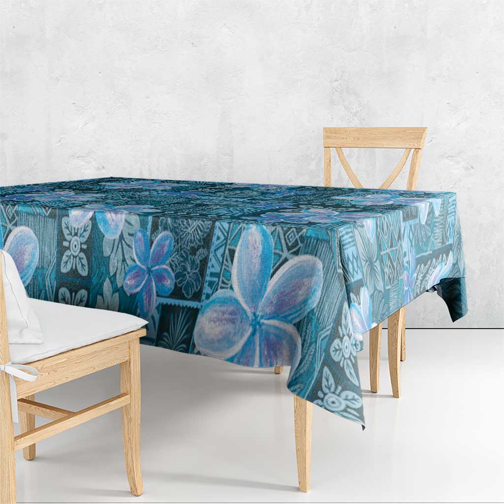 Cyan Hawaii Plumeria With Tropical Flowers Motifs Tablecloth