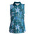 Cyan Hawaii Plumeria With Tropical Flowers Motifs Women Sleeveless Polo Shirt