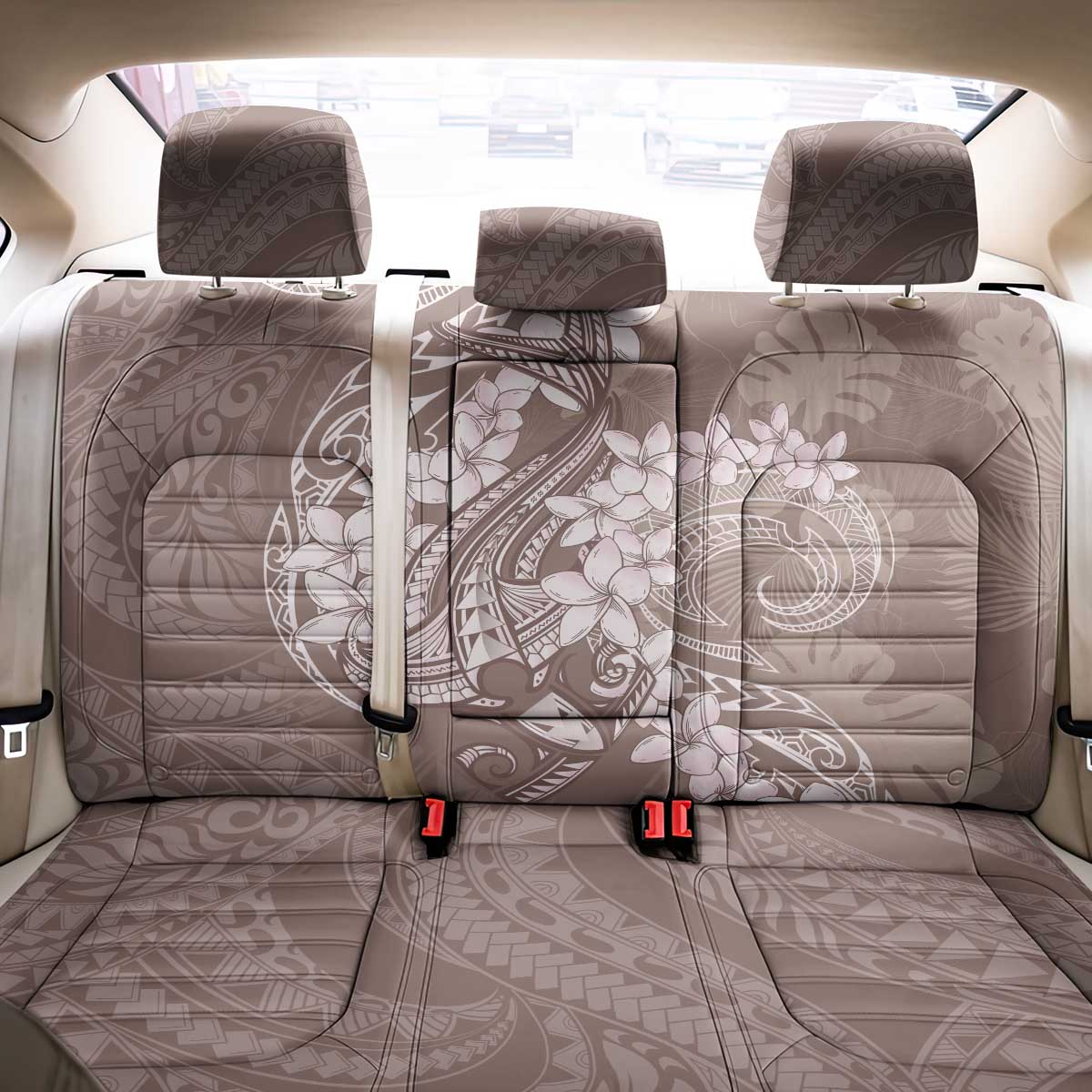 Polynesia Hammerhead Shark Tattoo With Plumeria Lei Back Car Seat Cover