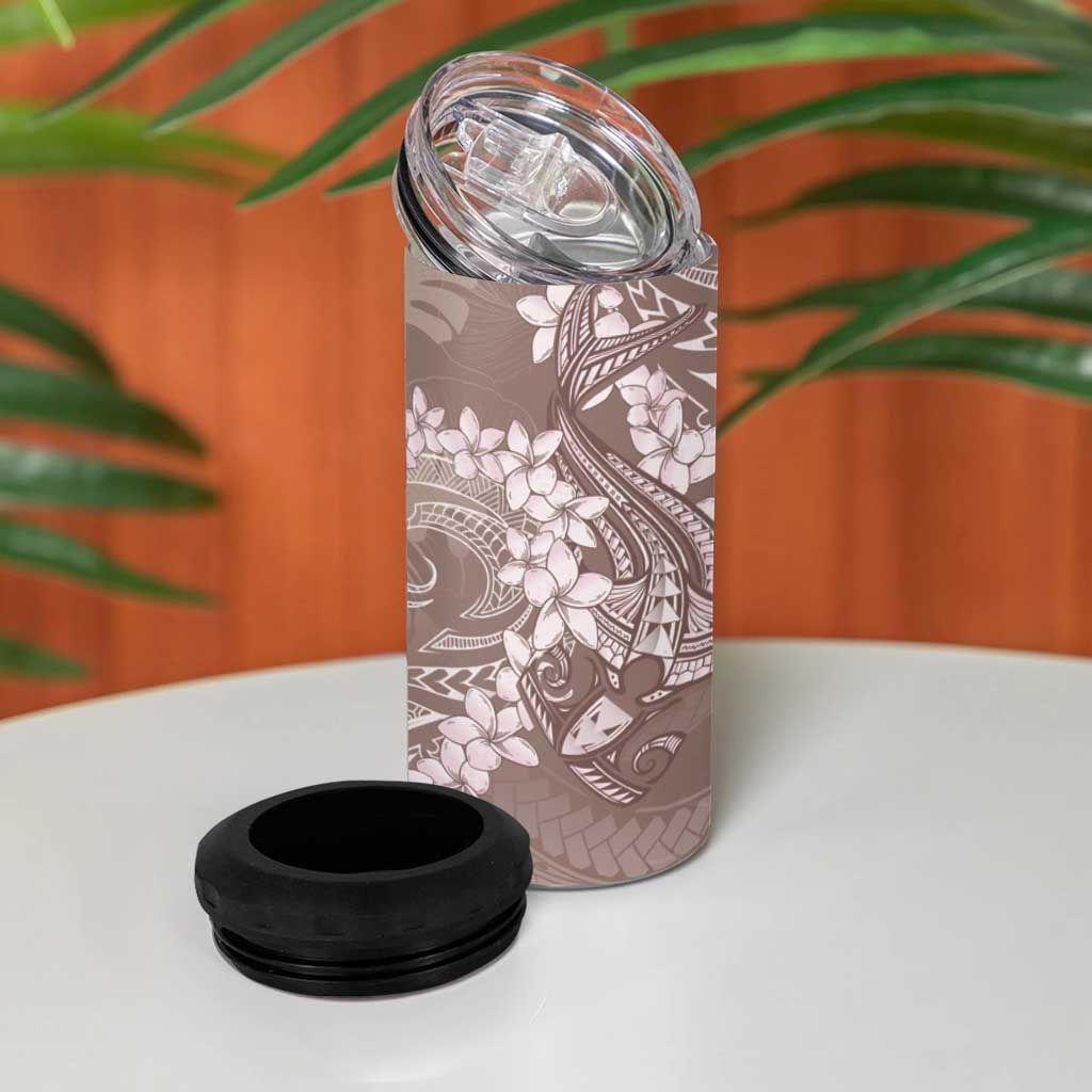 Polynesia Hammerhead Shark Tattoo With Plumeria Lei 4 in 1 Can Cooler Tumbler