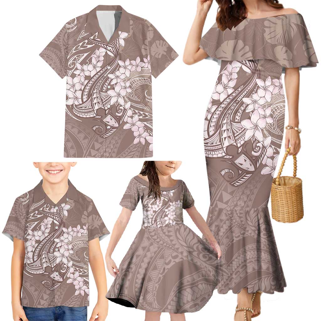 Polynesia Hammerhead Shark Tattoo With Plumeria Lei Family Matching Mermaid Dress and Hawaiian Shirt LT14 - Polynesian Pride