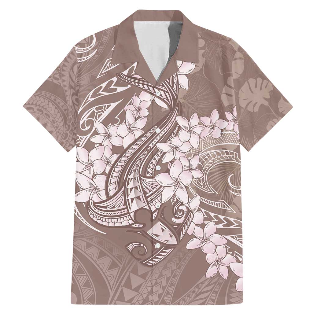 Polynesia Hammerhead Shark Tattoo With Plumeria Lei Family Matching Mermaid Dress and Hawaiian Shirt LT14 Dad's Shirt - Short Sleeve Mocha - Polynesian Pride