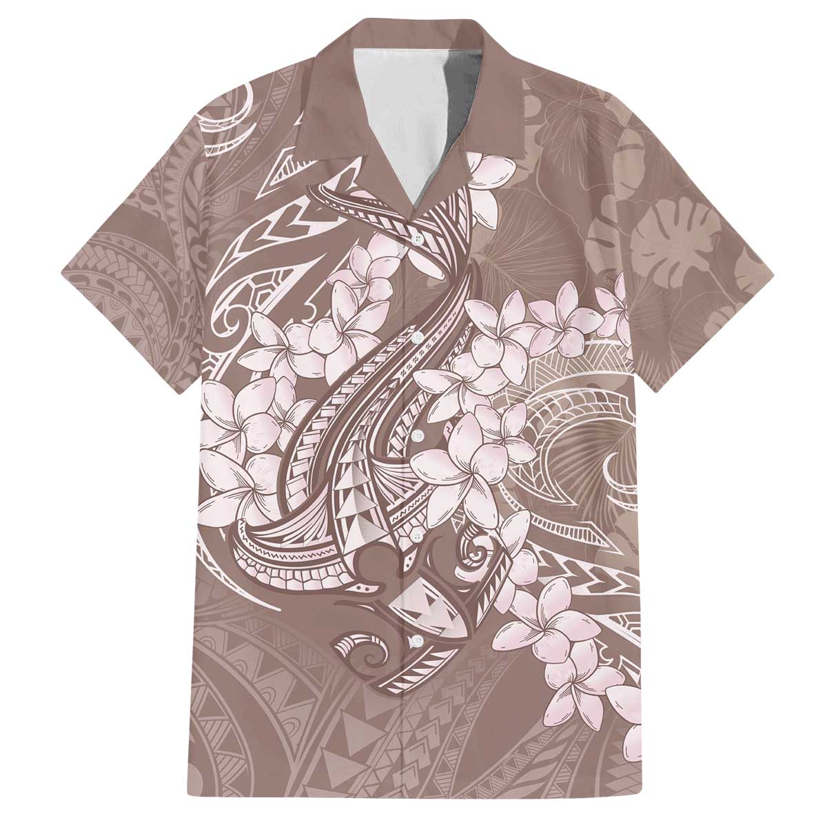 Polynesia Hammerhead Shark Tattoo With Plumeria Lei Family Matching Off The Shoulder Long Sleeve Dress and Hawaiian Shirt LT14 Dad's Shirt - Short Sleeve Mocha - Polynesian Pride
