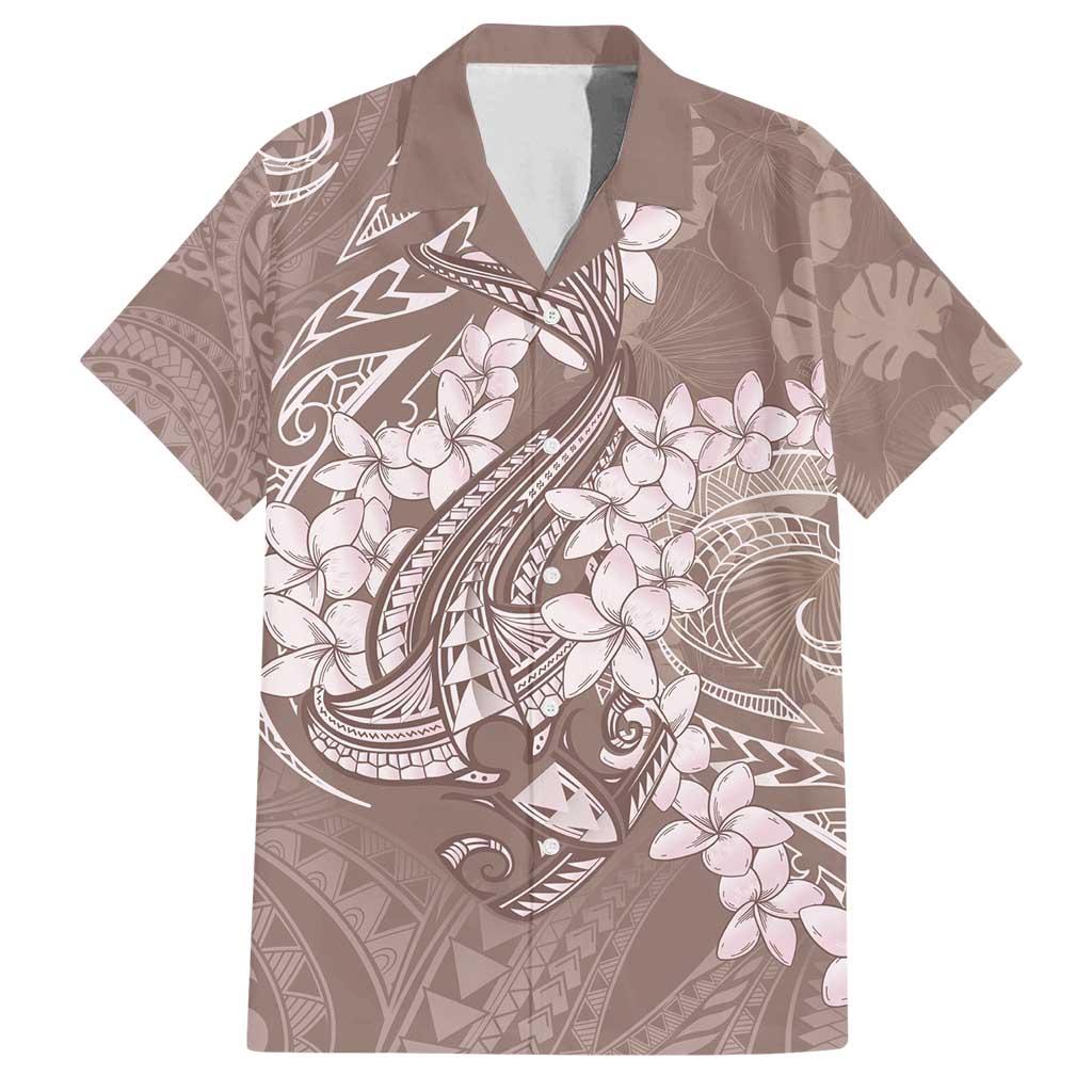 Polynesia Hammerhead Shark Tattoo With Plumeria Lei Family Matching Off Shoulder Maxi Dress and Hawaiian Shirt
