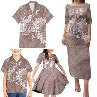 Polynesia Hammerhead Shark Tattoo With Plumeria Lei Family Matching Puletasi and Hawaiian Shirt