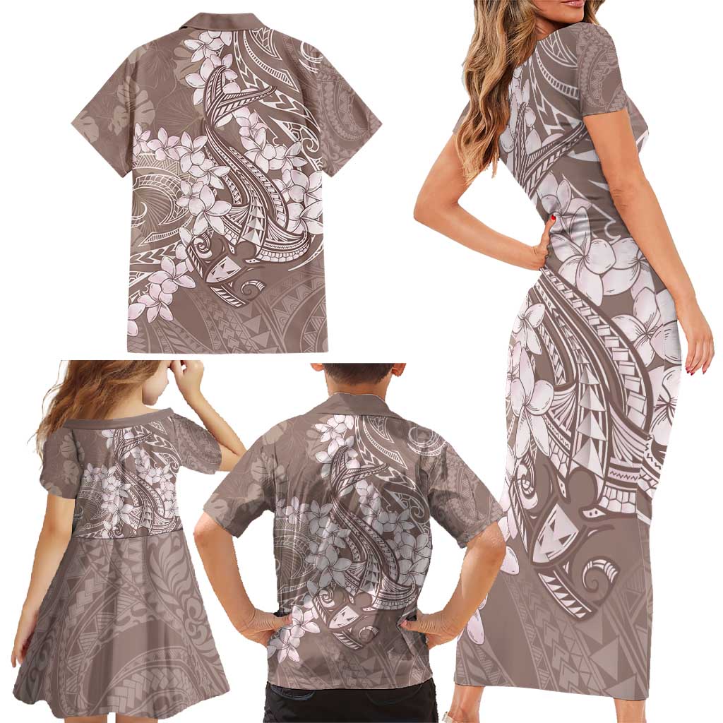 Polynesia Hammerhead Shark Tattoo With Plumeria Lei Family Matching Short Sleeve Bodycon Dress and Hawaiian Shirt LT14 - Polynesian Pride