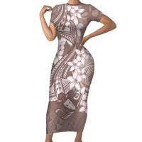 Polynesia Hammerhead Shark Tattoo With Plumeria Lei Family Matching Short Sleeve Bodycon Dress and Hawaiian Shirt LT14 Mom's Dress Mocha - Polynesian Pride