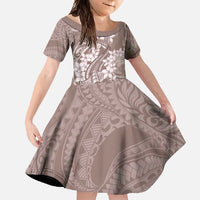 Polynesia Hammerhead Shark Tattoo With Plumeria Lei Family Matching Tank Maxi Dress and Hawaiian Shirt LT14 Daughter's Dress Mocha - Polynesian Pride