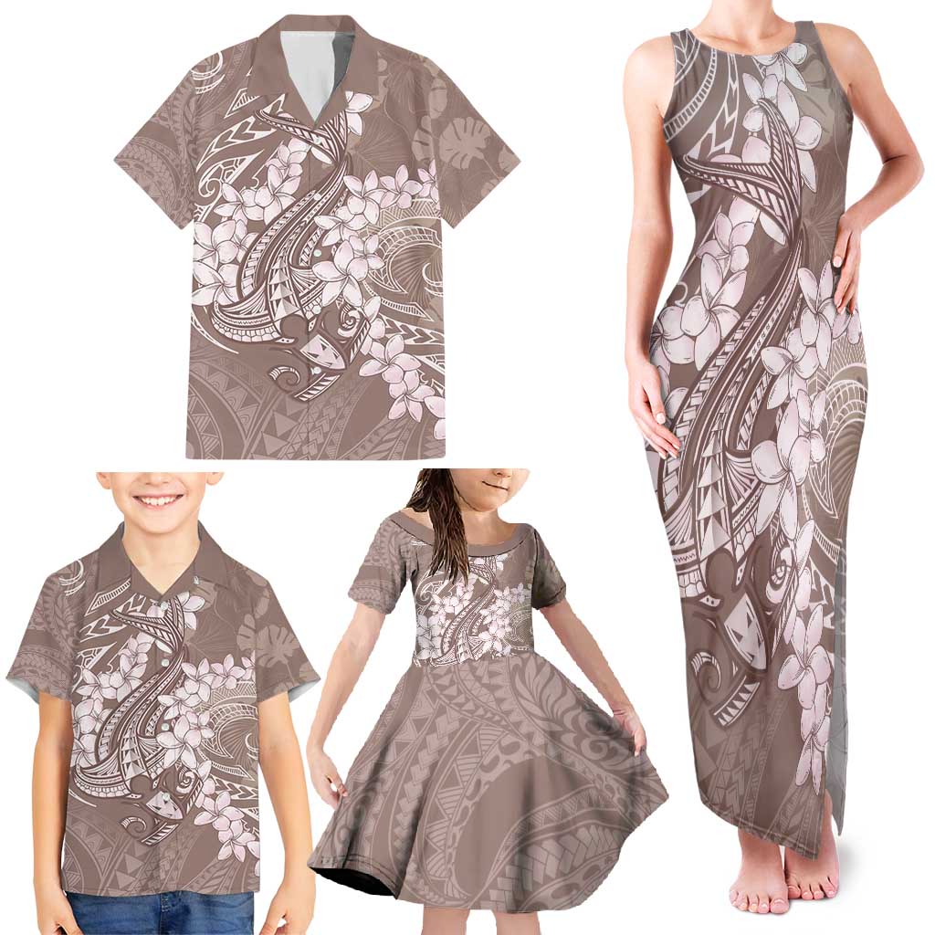 Polynesia Hammerhead Shark Tattoo With Plumeria Lei Family Matching Tank Maxi Dress and Hawaiian Shirt LT14 - Polynesian Pride
