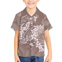 Polynesia Hammerhead Shark Tattoo With Plumeria Lei Family Matching Tank Maxi Dress and Hawaiian Shirt LT14 Son's Shirt Mocha - Polynesian Pride