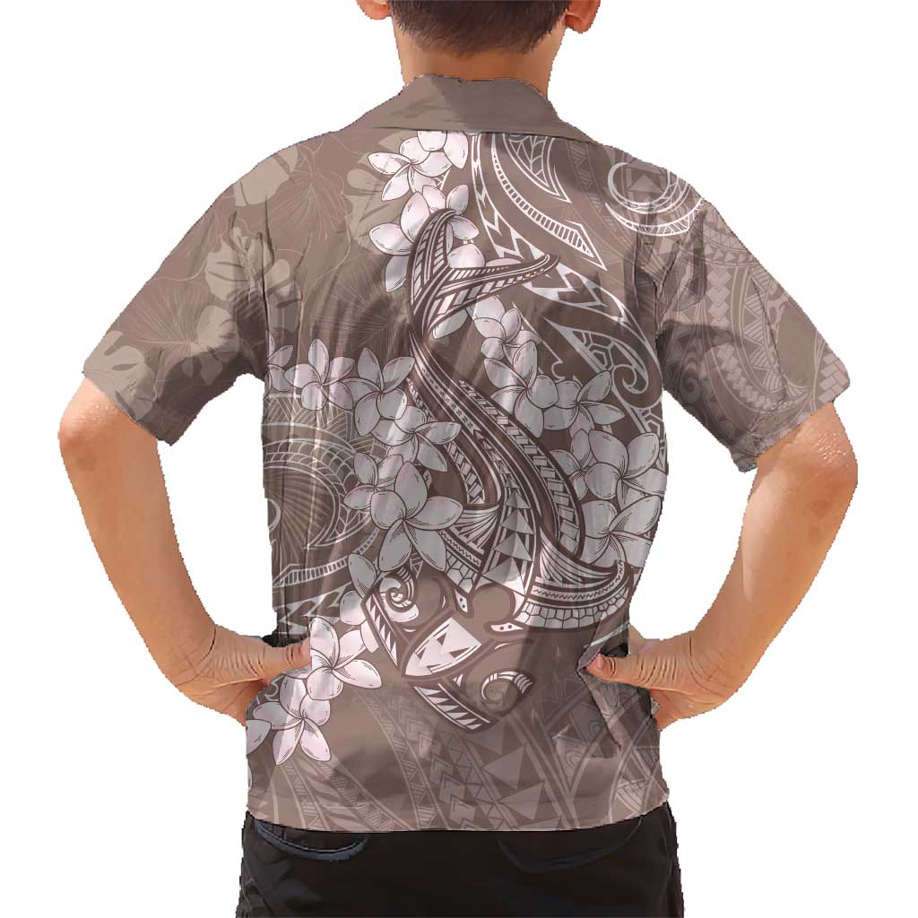 Polynesia Hammerhead Shark Tattoo With Plumeria Lei Kid Hawaiian Shirt
