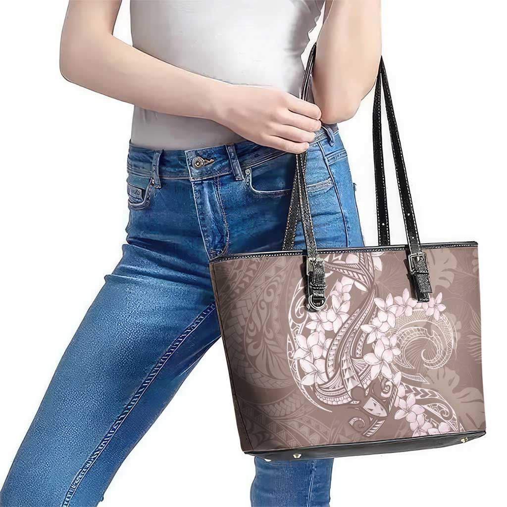 Polynesia Hammerhead Shark Tattoo With Plumeria Lei Leather Tote Bag