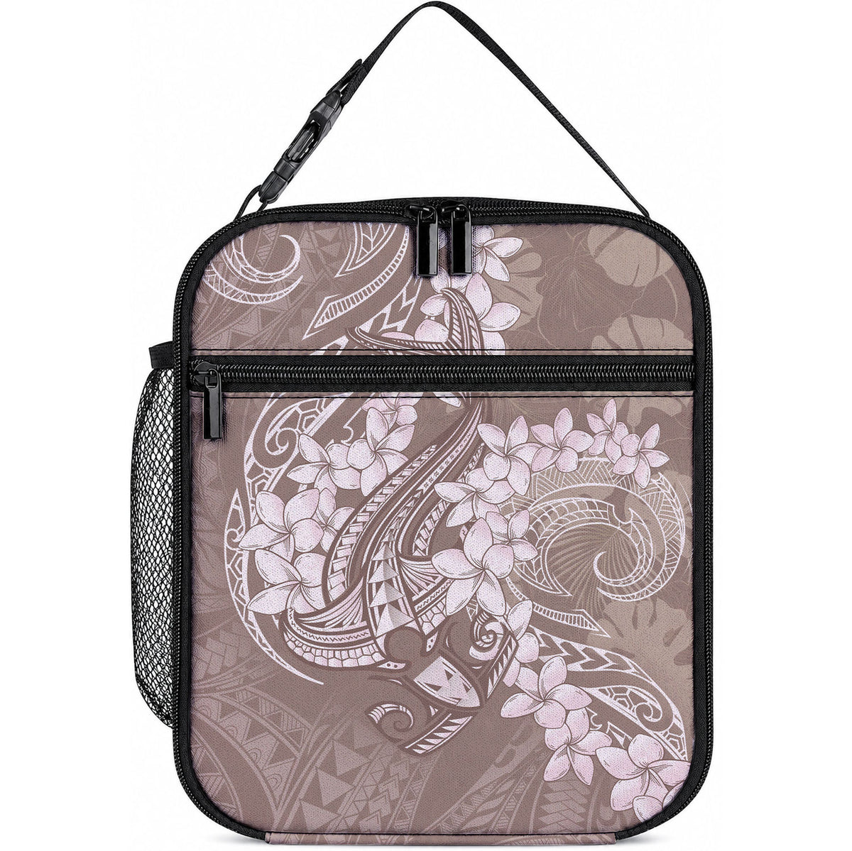 Polynesia Hammerhead Shark Tattoo With Plumeria Lei Lunch Bag LT14 10.2 × 8.3 × 4.3 inch Mocha - Polynesian Pride