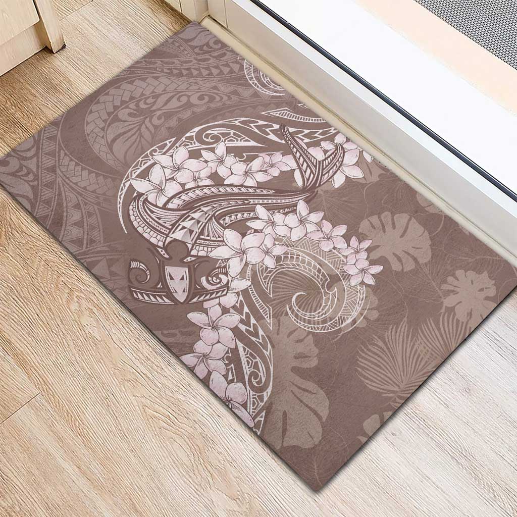 Polynesia Hammerhead Shark Tattoo With Plumeria Lei Rubber Doormat