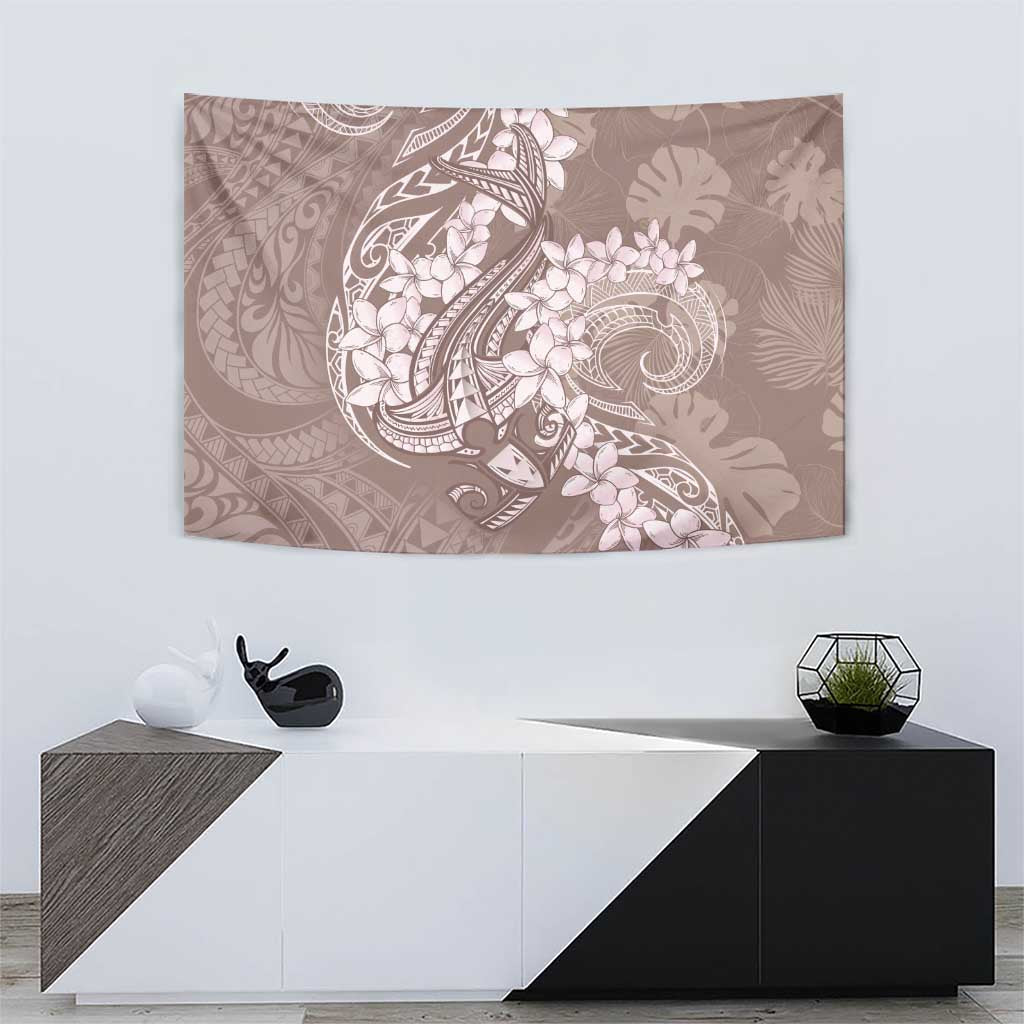 Polynesia Hammerhead Shark Tattoo With Plumeria Lei Tapestry