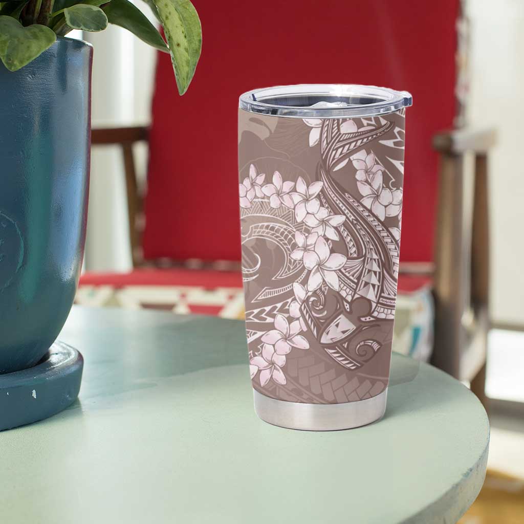 Polynesia Hammerhead Shark Tattoo With Plumeria Lei Tumbler Cup