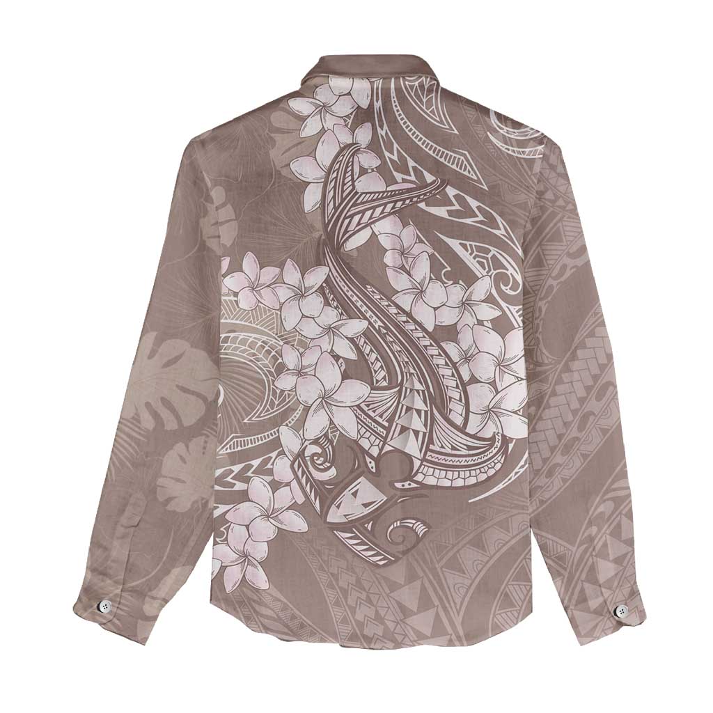 Polynesia Hammerhead Shark Tattoo With Plumeria Lei Women Casual Shirt