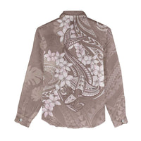 Polynesia Hammerhead Shark Tattoo With Plumeria Lei Women Casual Shirt