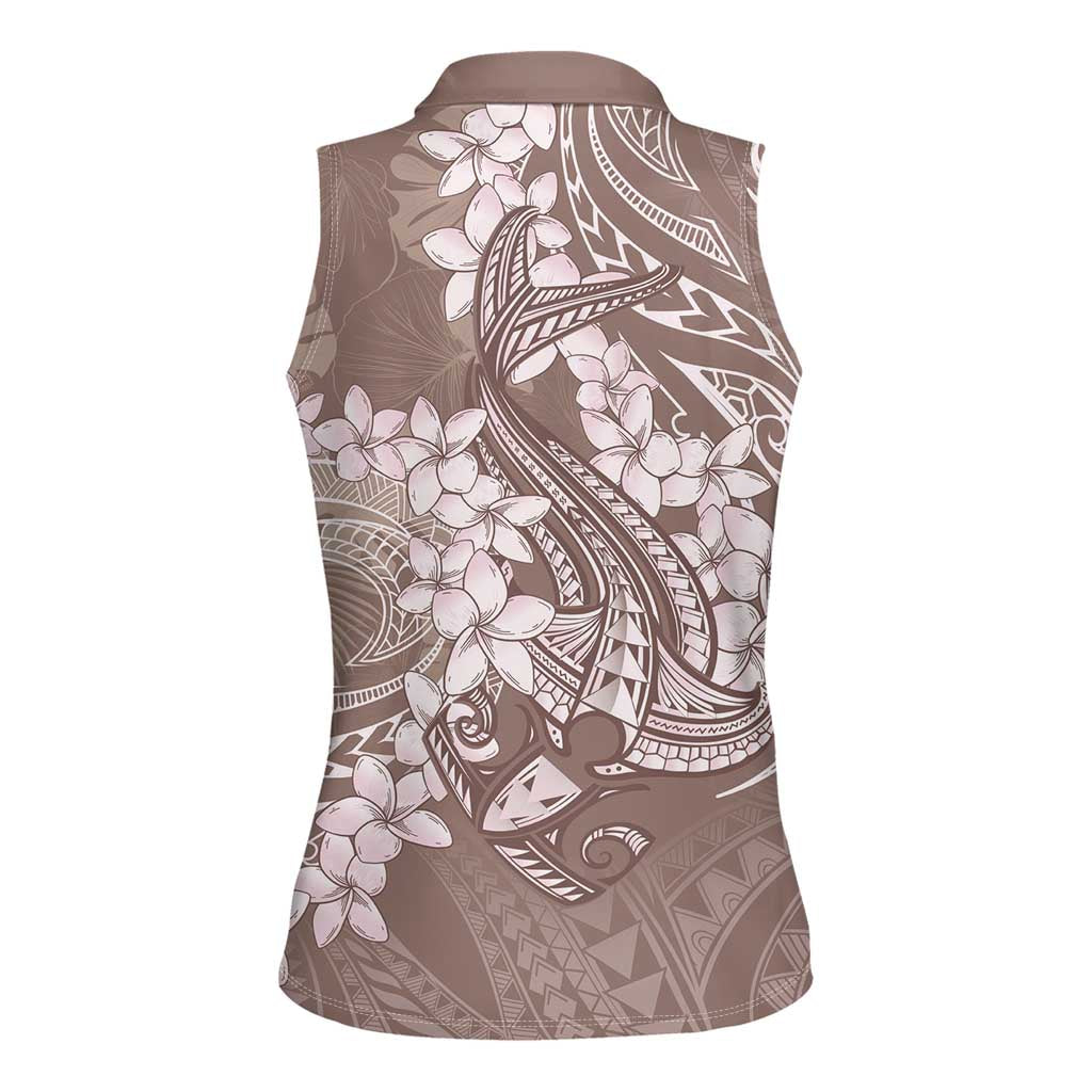 Polynesia Hammerhead Shark Tattoo With Plumeria Lei Women Sleeveless Polo Shirt