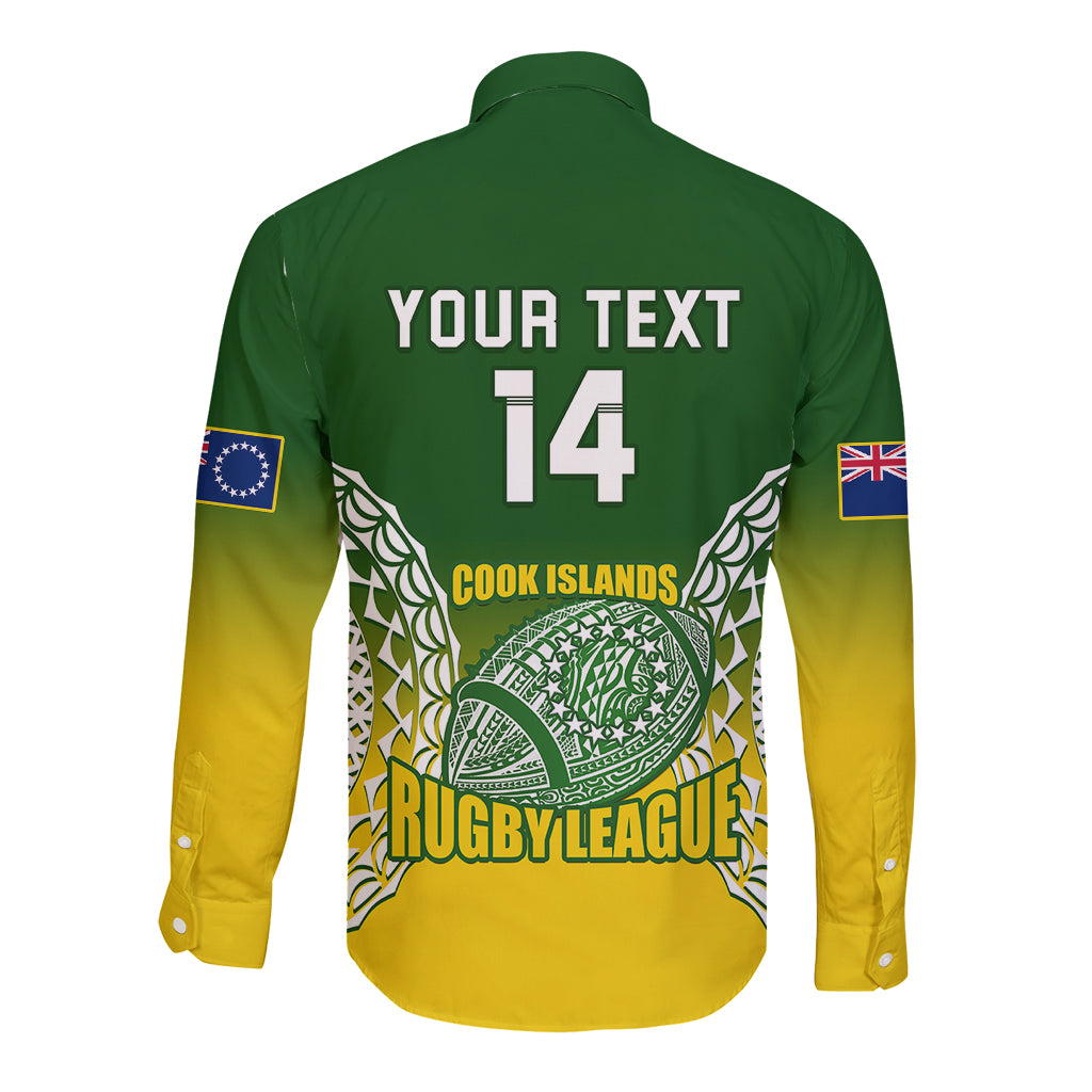 Personalised Cook Islands Rugby Long Sleeve Button Shirt Pacific Go The Kukis Gradient Style LT14 - Polynesian Pride