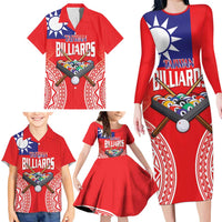 Personalised Taiwan Billiards Family Matching Long Sleeve Bodycon Dress and Hawaiian Shirt Eight-ball Pool Polynesia Tattoo LT14 - Polynesian Pride