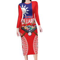 Personalised Taiwan Billiards Family Matching Long Sleeve Bodycon Dress and Hawaiian Shirt Eight-ball Pool Polynesia Tattoo LT14 Mom's Dress Red - Polynesian Pride