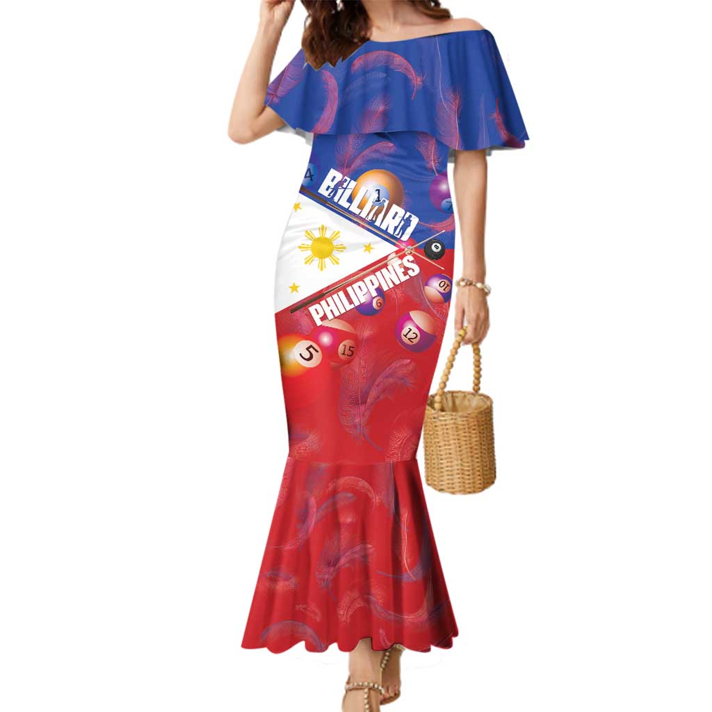 Personalised Philippines Billiards Family Matching Mermaid Dress and Hawaiian Shirt Cue With Balls Flag Style LT14 Mom's Dress Red - Polynesian Pride