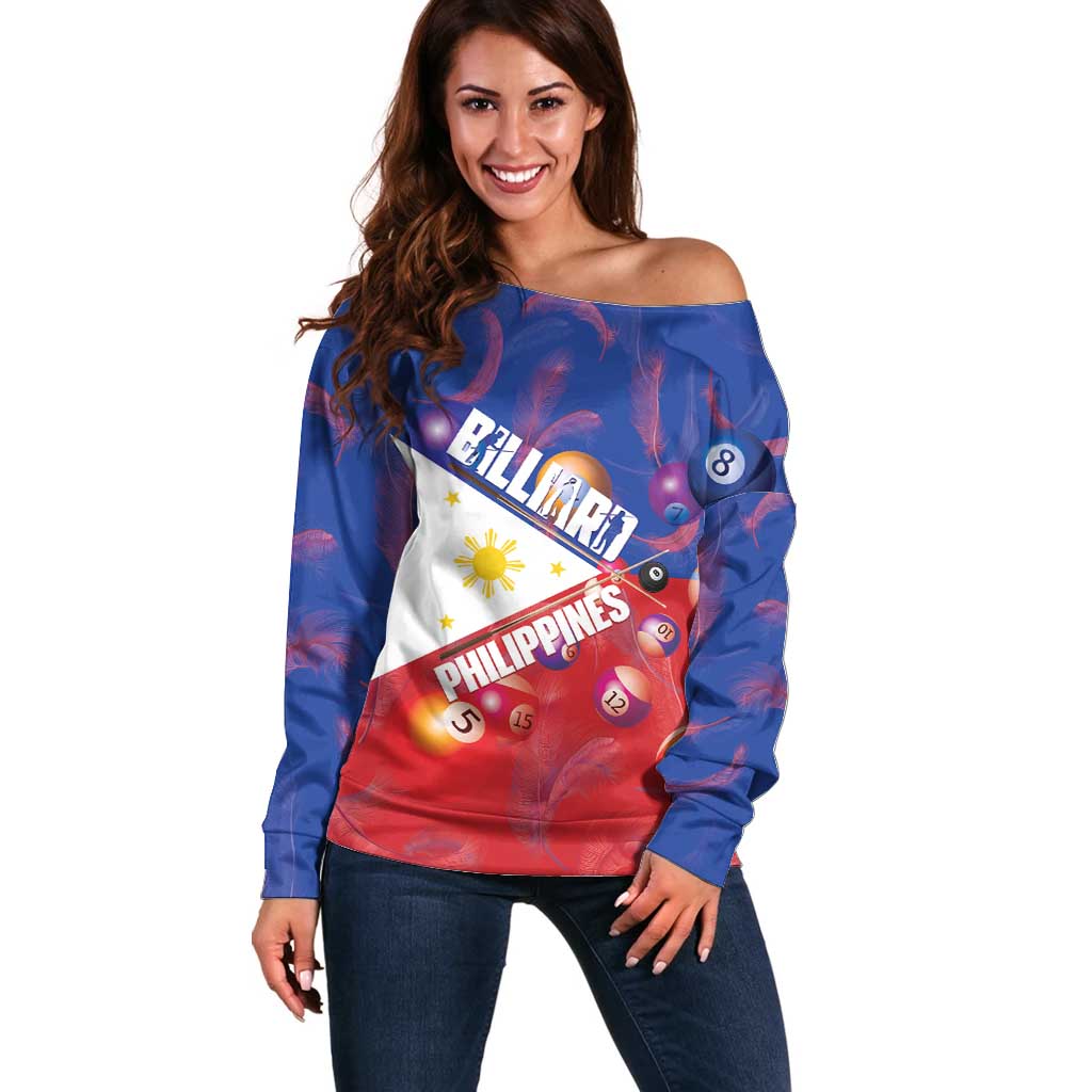 Personalised Philippines Billiards Off Shoulder Sweater Cue With Balls Flag Style - Polynesian Pride