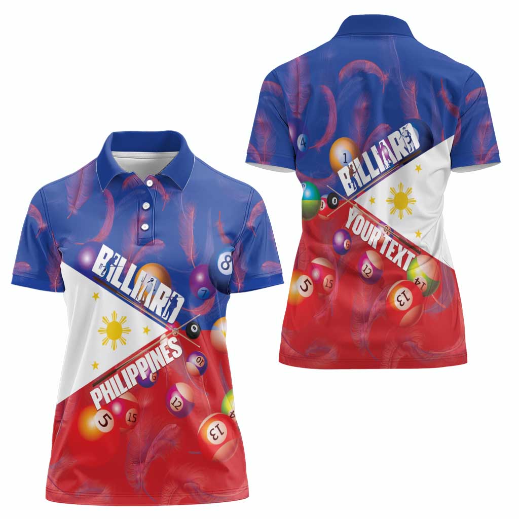 Personalised Philippines Billiards Women Polo Shirt Cue With Balls Flag Style - Polynesian Pride