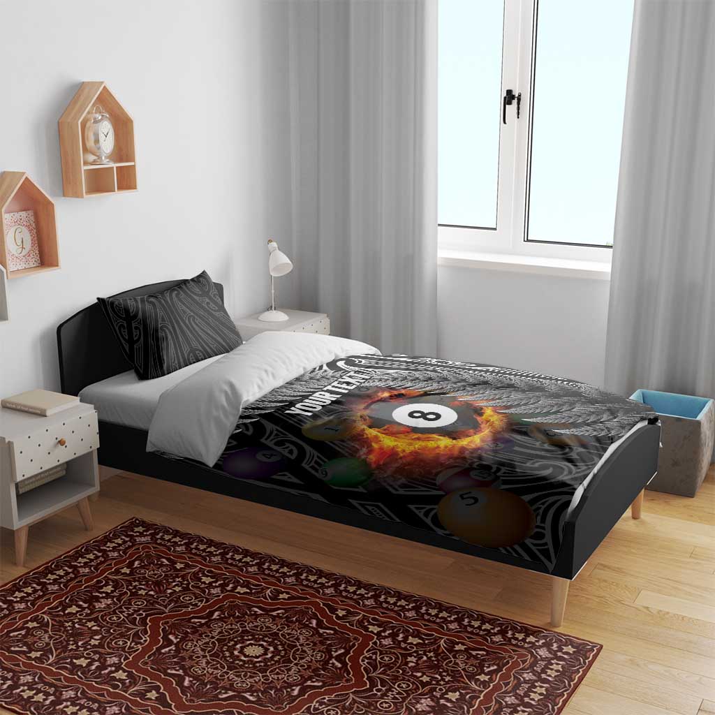 Personalised New Zealand Billiards Bedding Set Maori Fern On Fire 8 Ball - Polynesian Pride