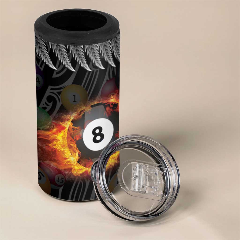 Personalised New Zealand Billiards 4 in 1 Can Cooler Tumbler Maori Fern On Fire 8 Ball LT14 - Polynesian Pride