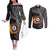 Personalised New Zealand Billiards Couples Matching Off The Shoulder Long Sleeve Dress and Long Sleeve Button Shirt Maori Fern On Fire 8 Ball - Polynesian Pride