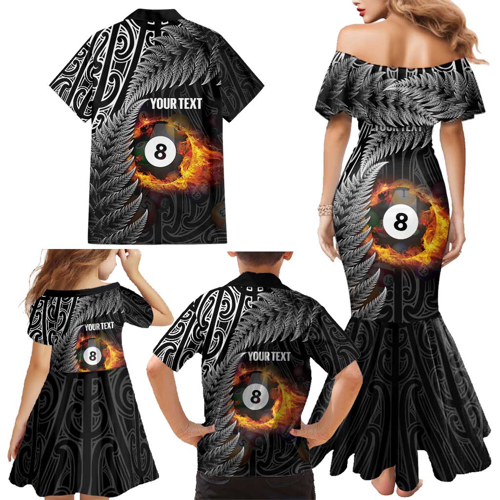 Personalised New Zealand Billiards Family Matching Mermaid Dress and Hawaiian Shirt Maori Fern On Fire 8 Ball LT14 - Polynesian Pride