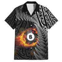 Personalised New Zealand Billiards Family Matching Off Shoulder Maxi Dress and Hawaiian Shirt Maori Fern On Fire 8 Ball LT14 Dad's Shirt - Short Sleeve Black - Polynesian Pride