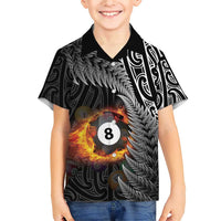 Personalised New Zealand Billiards Family Matching Short Sleeve Bodycon Dress and Hawaiian Shirt Maori Fern On Fire 8 Ball LT14 Son's Shirt Black - Polynesian Pride