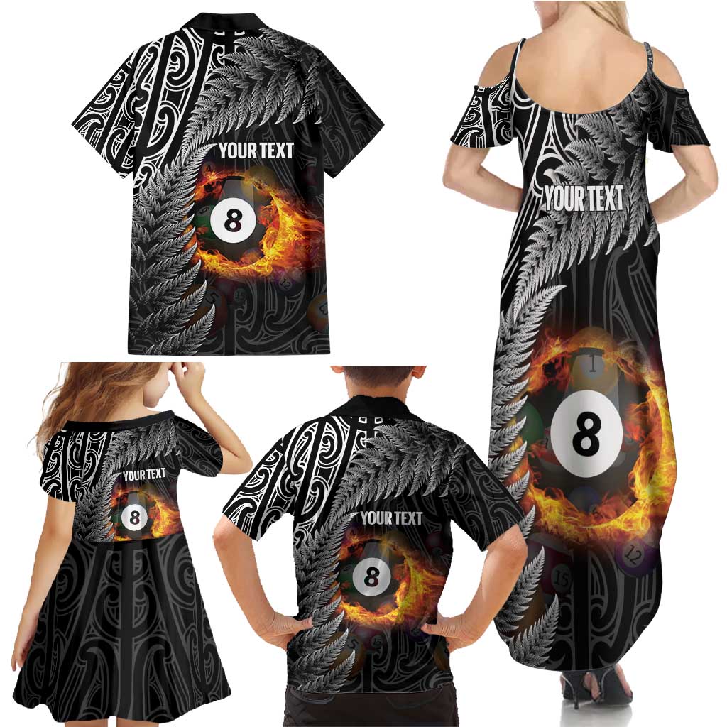 Personalised New Zealand Billiards Family Matching Summer Maxi Dress and Hawaiian Shirt Maori Fern On Fire 8 Ball LT14 - Polynesian Pride