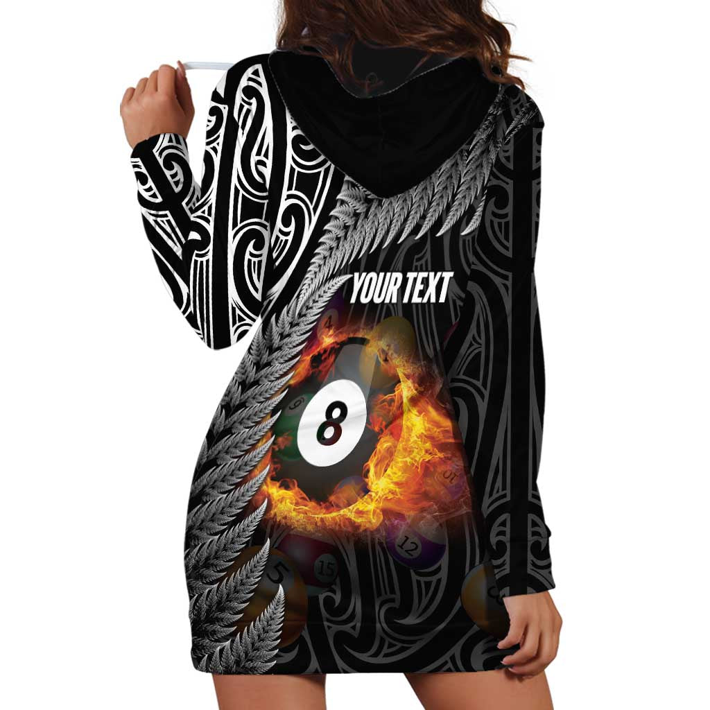 Personalised New Zealand Billiards Hoodie Dress Maori Fern On Fire 8 Ball LT14 - Polynesian Pride
