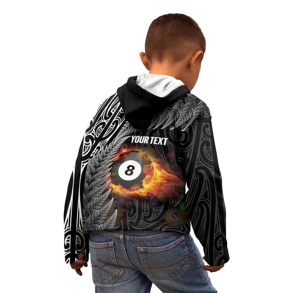 Personalised New Zealand Billiards Kid Hoodie Maori Fern On Fire 8 Ball - Polynesian Pride